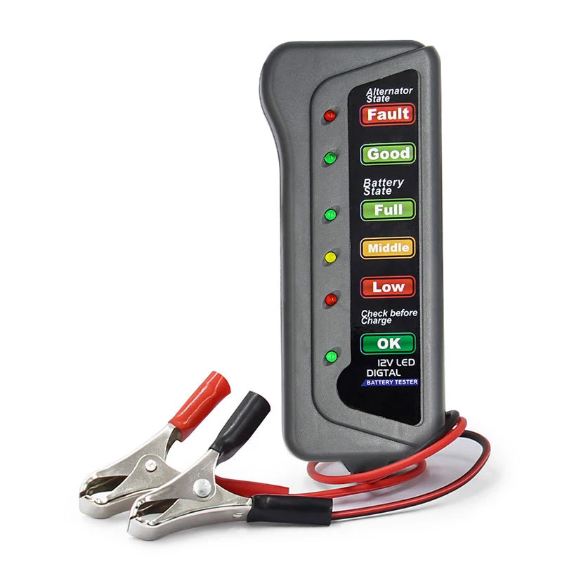 Alternator Tester Digital Diagnostic Tool - เครื่องทดสอบแบตเตอรี่รถยนต์ขนาดเล็ก 12V เครื่องทดสอบกระแสสลับแบบดิจิตอล 6 ไฟ LED