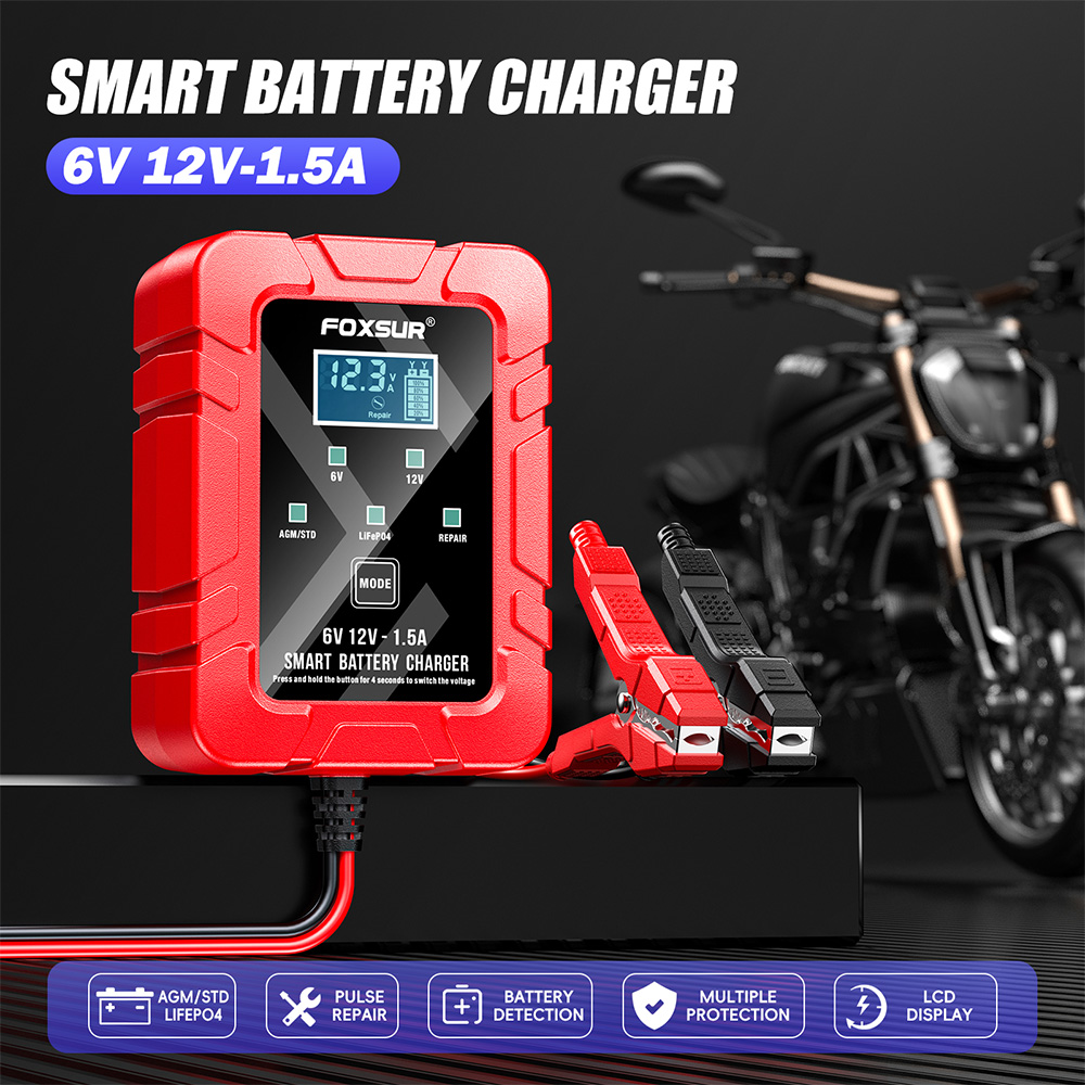 Lifepo4 Battery Charger Smart Automatic - เครื่องชาร์จแบตเตอรี่อัตโนมัติ FOXSUR FBC061215D 6V 12V 1.5A