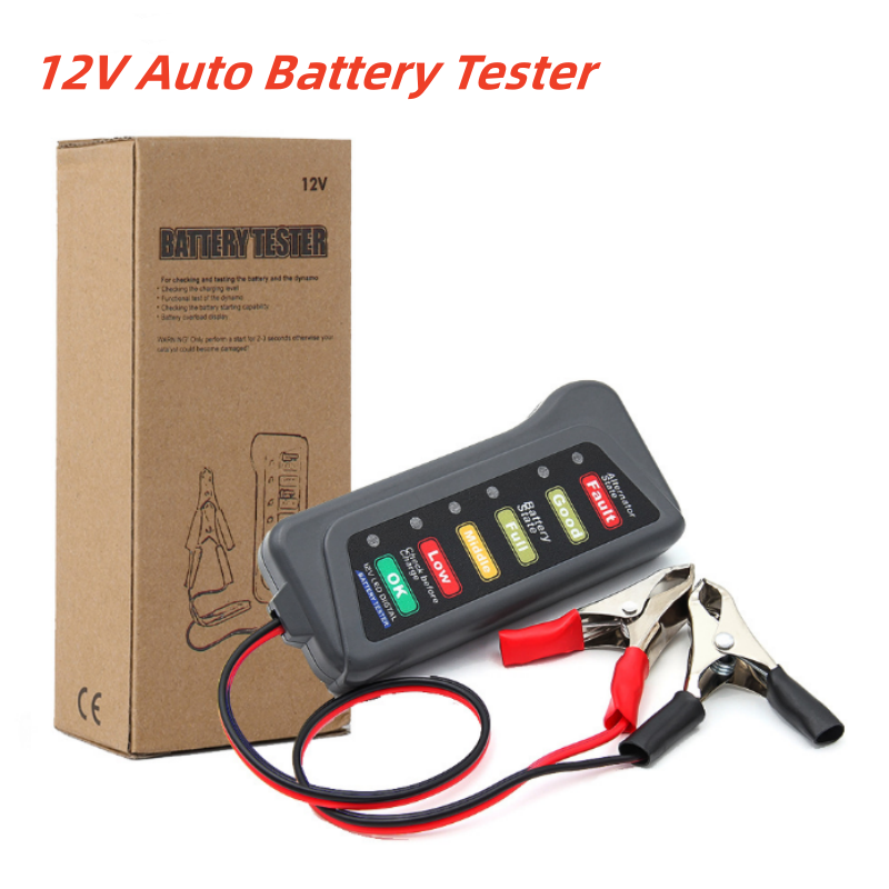Alternator Tester Digital Diagnostic Tool - Mini 12V รถเครื่องทดสอบแบตเตอรี่เครื่องทดสอบกระแสสลับดิจิตอล 6 ไฟ LED