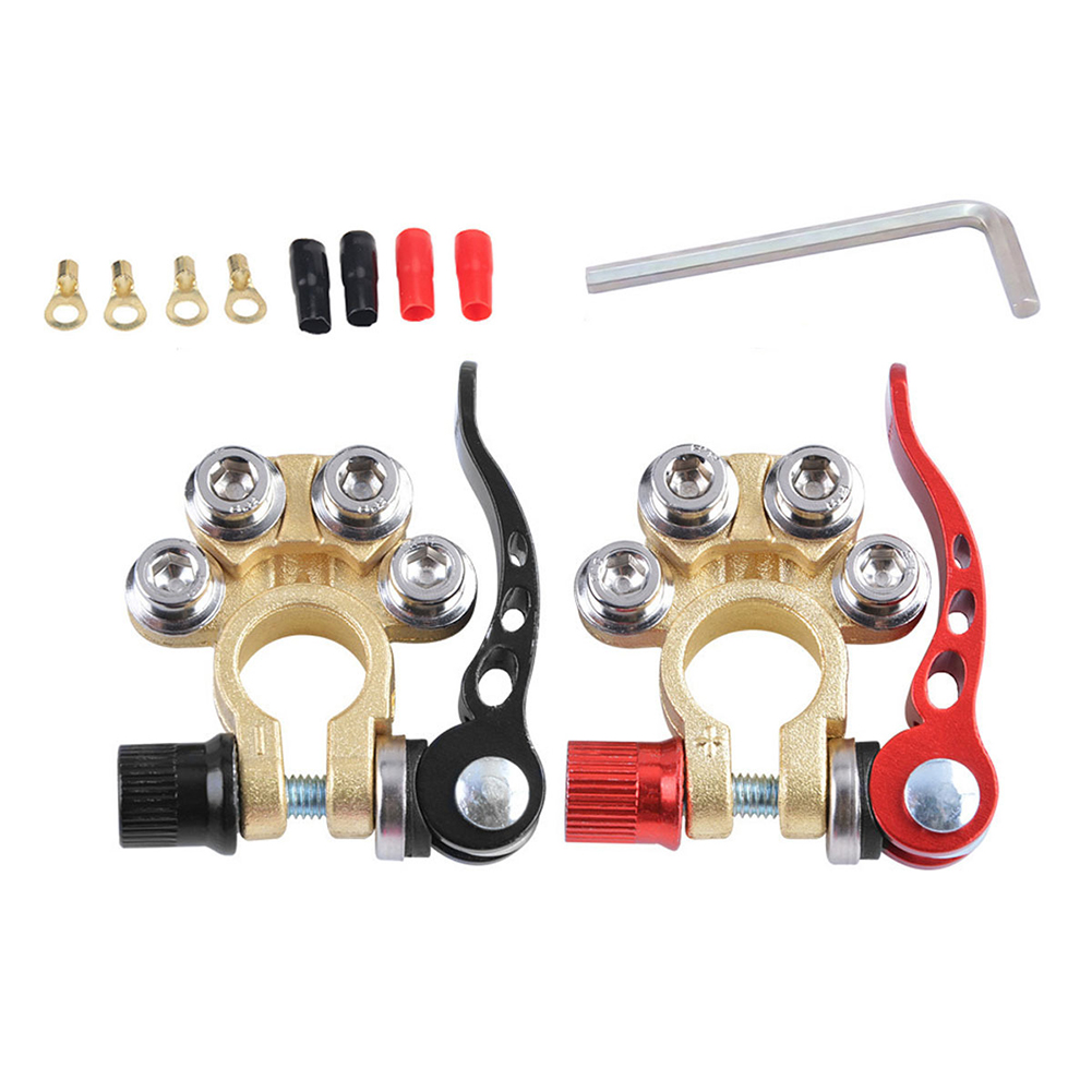 Battery Terminal Clamps Quick Release Brass - ขั้วต่อแบตเตอรี่รถยนต์แบบถอดเร็ว 12V ขั้วทองแดงสำหรับสายไฟรถยนต์ ขั้วบวกและขั้วลบ อะไหล่รถยนต์