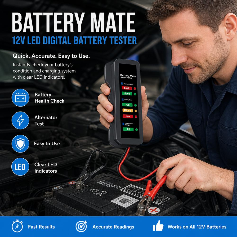 Alternator Tester Digital Diagnostic Tool - เครื่องทดสอบไดนาโมดิจิตอล 12V พร้อมหน้าจอแสดงผล 6 ไฟ LED