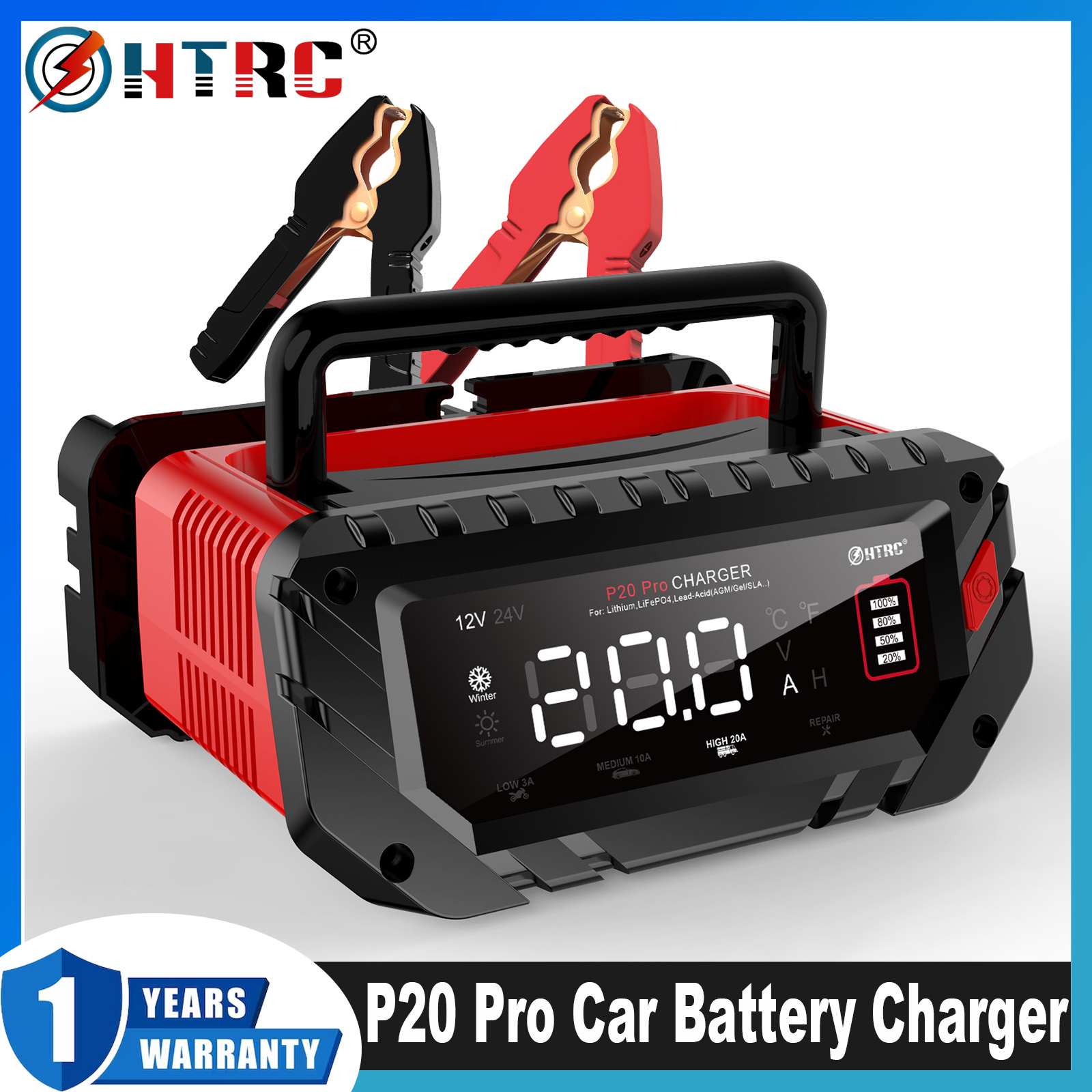 Smart Car Battery Charger 12V 24V 20A - เครื่องชาร์จแบตเตอรี่อัจฉริยะ HTRC P20 Pro 20A 12V/24V