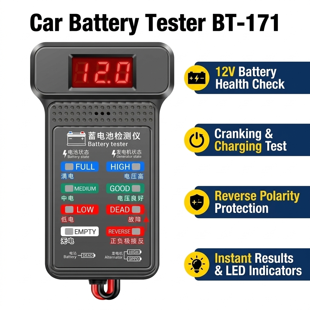 Car Battery Load Tester Digital Cranking - เครื่องทดสอบแบตเตอรี่รถยนต์แบบดิจิทัล รุ่น BT-171 เครื่องทดสอบรีเลย์ไฟฟ้า เครื่องทดสอบการชาร์จและสตาร์ทแบตเตอรี่ 12V