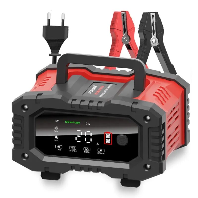 Smart Car Battery Charger 12V 24V 20A - เครื่องชาร์จแบตเตอรี่รถจักรยานยนต์รถยนต์20A/10A 12V/24V ที่ชาร์จแบตเตอรี่ LiFePO4ลิเธียม agm