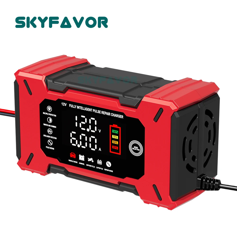 Lifepo4 Battery Charger Smart Automatic - เครื่องชาร์จแบตเตอรี่อัตโนมัติอัจฉริยะ 12V 6A พร้อมหน้าจอคู่ ฟังก์ชันซ่อมแซมแบบพัลส์เร็ว ใช้ได้กับแบตเตอรี่ลิเธียมไอออนและแบตเตอรี่ตะกั่วกรด