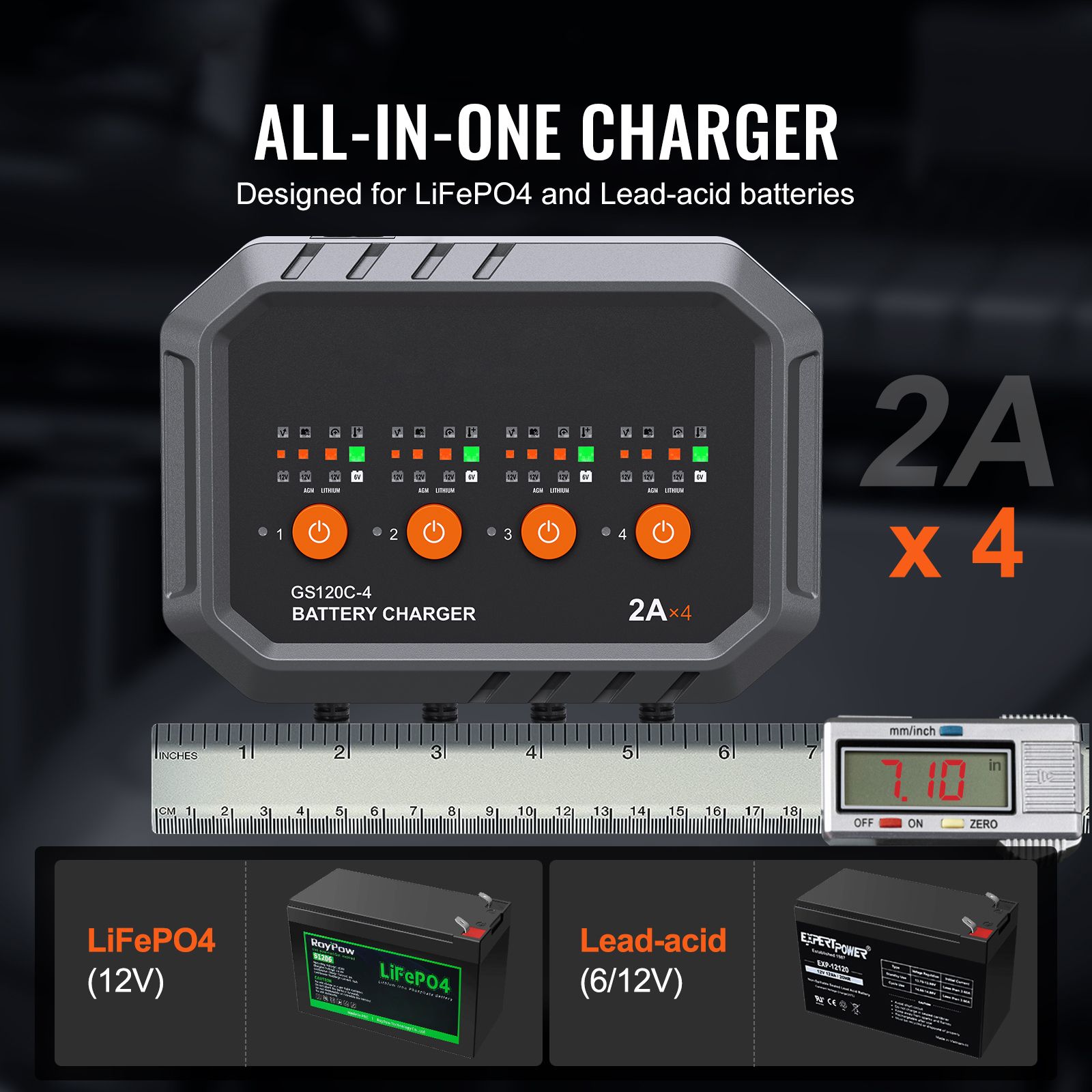 Lifepo4 Battery Charger Smart Automatic - เครื่องชาร์จแบตเตอรี่อัจฉริยะ, 8 แอมป์, สำหรับแบตเตอรี่ LiFePO4, แบตเตอรี่ตะกั่ว-กรด