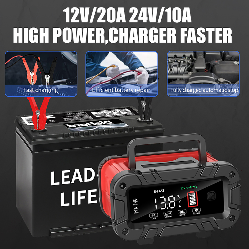 เครื่องชาร์จแบตเตอรี่ 20A 12V/ - Smart Car Battery Charger 12V 24V 20A บทวิจารณ์และราคา