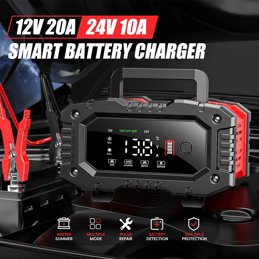 เครื่องชาร์จแบตเตอรี่รถยนต์และ - Smart Car Battery Charger 12V 24V 20A บทวิจารณ์และราคา
