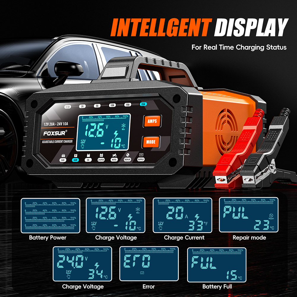 เครื่องชาร์จแบตเตอรี่รถยนต์ AT - Smart Car Battery Charger 12V 24V 20A บทวิจารณ์และราคา