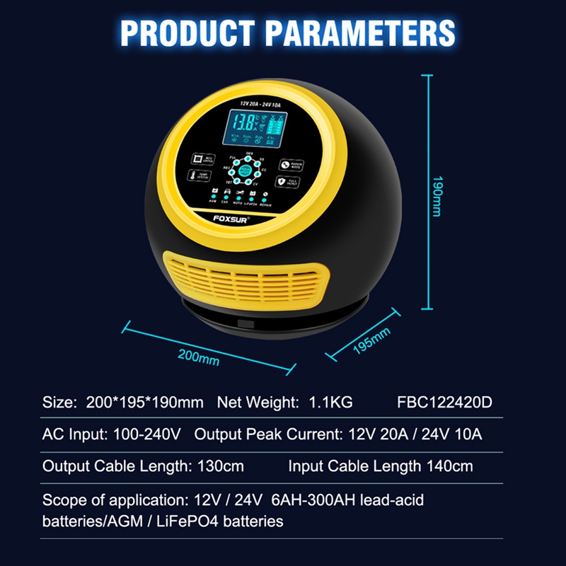 ซุปเปอร์เซลล์ FOXSUR เครื่องชา - Smart Car Battery Charger 12V 24V 20A บทวิจารณ์และราคา