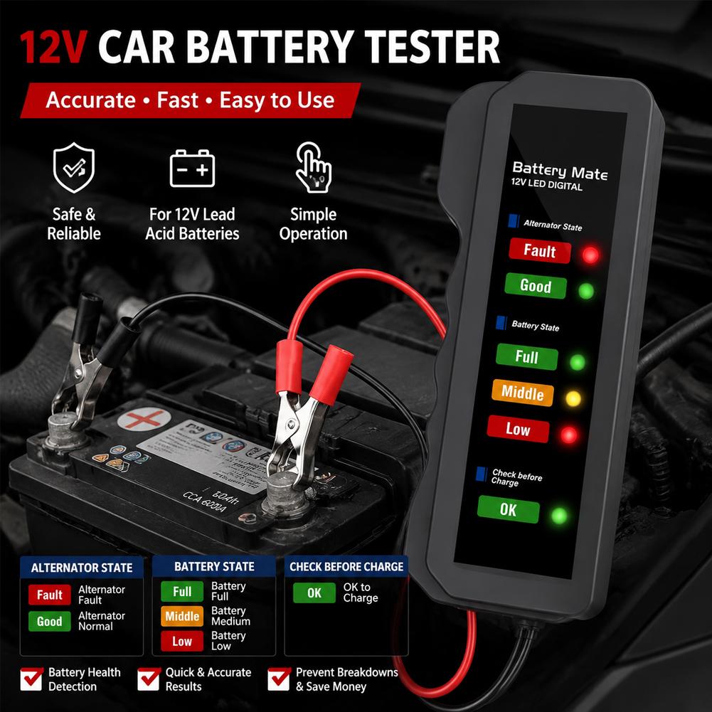 เครื่องทดสอบแบตเตอรี่รถยนต์ 12 - Alternator Tester Digital Diagnostic Tool บทวิจารณ์และราคา